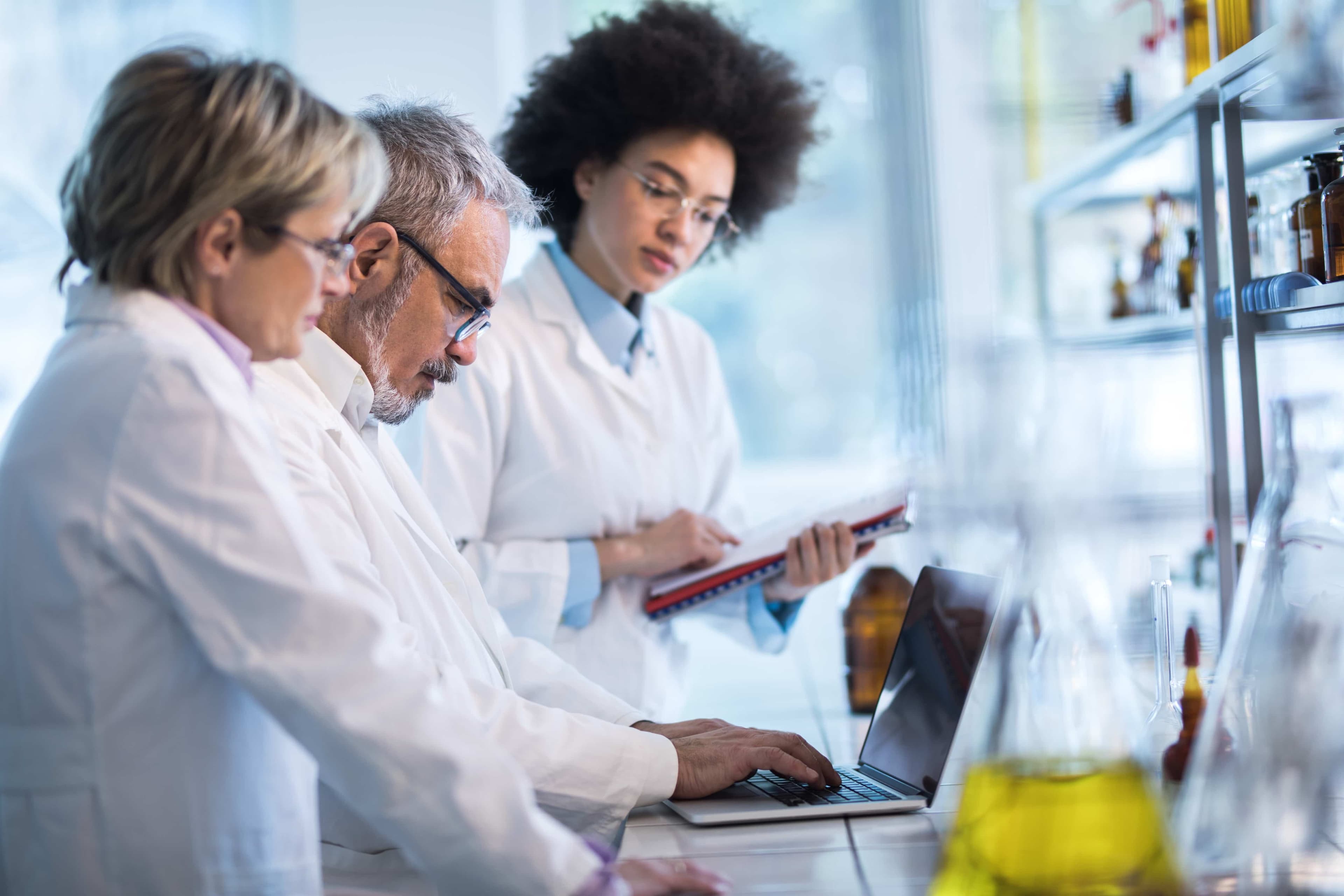 Researchers in lab