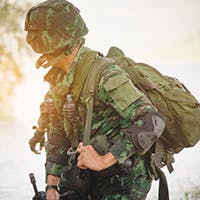 Solider wearing backpack